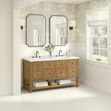 Breckenridge 60" Double Vanity, Light Natural Oak, w/ 3 CM White Zeus Quartz Top