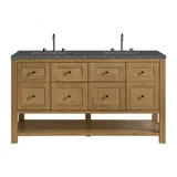 Breckenridge 60" Double Vanity, Light Natural Oak, w/ 3 CM Parisien Bleu Quartz Top w/FreePower Wireless Charger