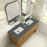 Breckenridge 60" Double Vanity, Light Natural Oak, w/ 3 CM Parisien Bleu Quartz Top w/FreePower Wireless Charger