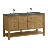 Breckenridge 60" Double Vanity, Light Natural Oak, w/ 3 CM Parisien Bleu Quartz Top w/FreePower Wireless Charger
