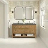 Breckenridge 60" Double Vanity, Light Natural Oak, w/ 3 CM Parisien Bleu Quartz Top w/FreePower Wireless Charger