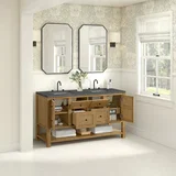 Breckenridge 60" Double Vanity, Light Natural Oak, w/ 3 CM Parisien Bleu Quartz Top w/FreePower Wireless Charger