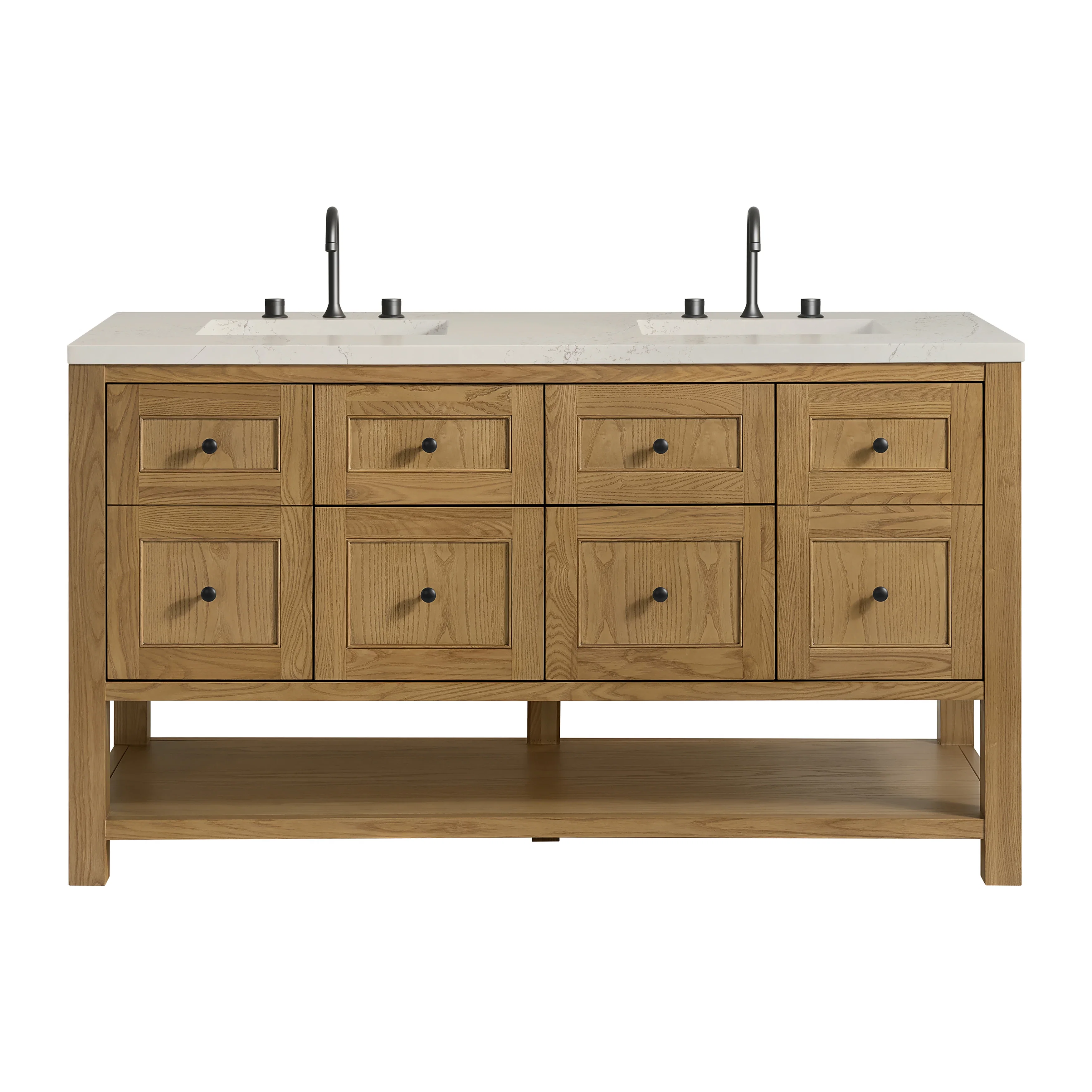 Breckenridge 60" Double Vanity, Light Natural Oak, w/ 3 CM Siberian Silestone Top w/FreePower Wireless Charger