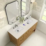 Breckenridge 60" Double Vanity, Light Natural Oak, w/ 3 CM Siberian Silestone Top w/FreePower Wireless Charger