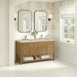Breckenridge 60" Double Vanity, Light Natural Oak, w/ 3 CM Tajnar Eclos Top w/FreePower Wireless Charger