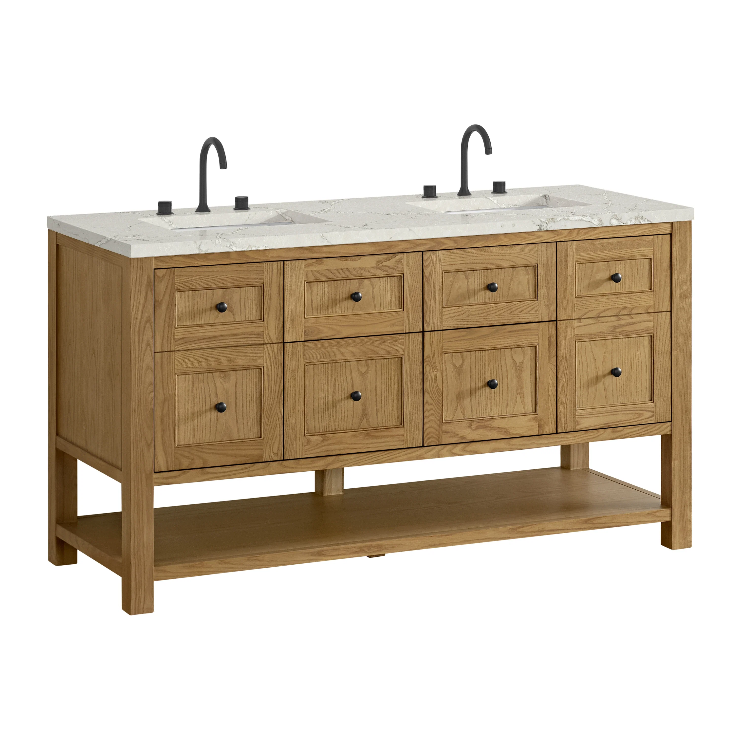 Breckenridge 60" Double Vanity, Light Natural Oak, w/ 3 CM Victorian Silver Quartz Top w/FreePower Wireless Charger