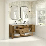 Breckenridge 60" Double Vanity, Light Natural Oak, w/ 3 CM Victorian Silver Quartz Top w/FreePower Wireless Charger