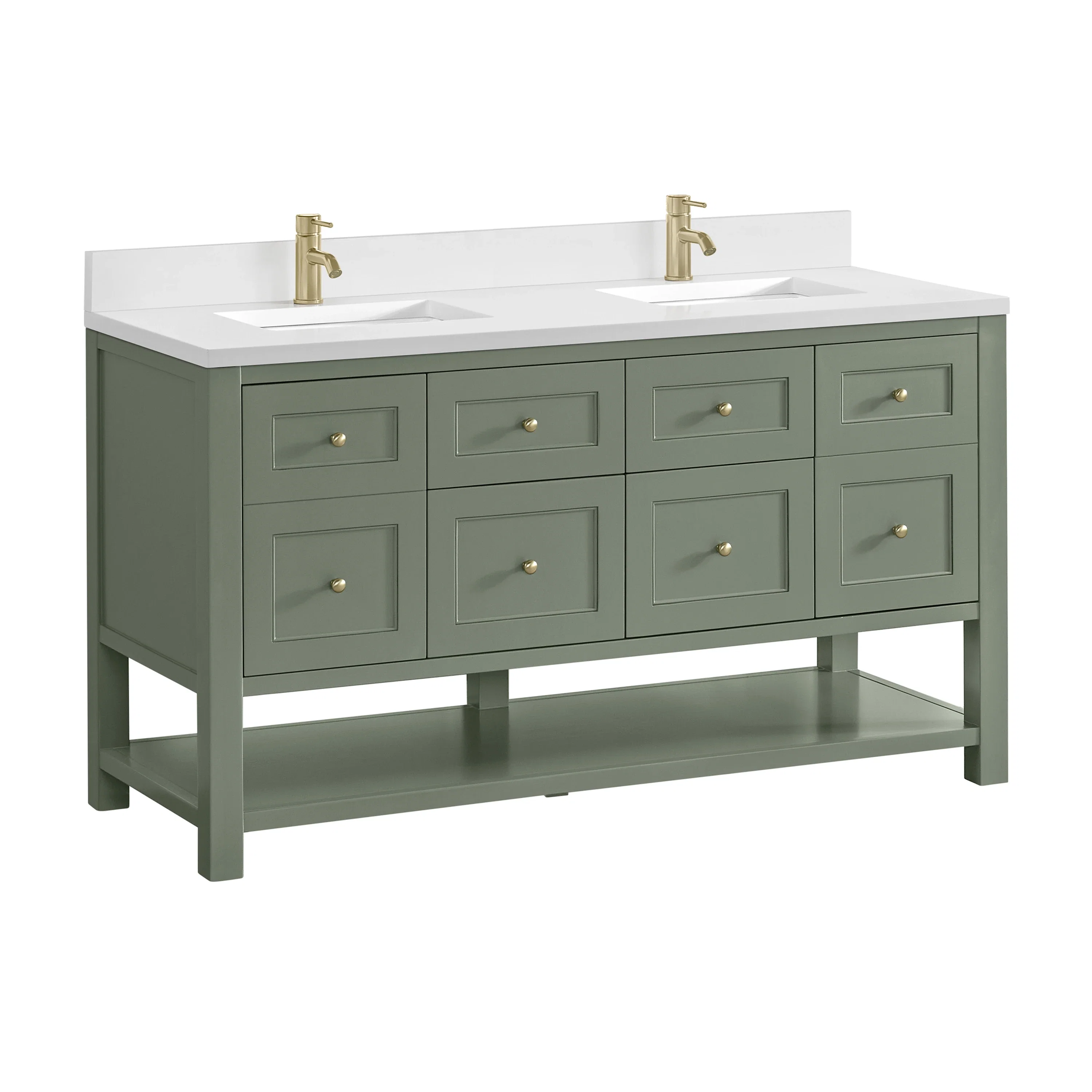 Breckenridge 60" Double Vanity, Smokey Celadon, w/ Single Hole 3 CM White Zeus Quartz Top & Backsplash