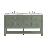 Breckenridge 60" Double Vanity, Smokey Celadon, w/ 3 CM Carrara Marble Top