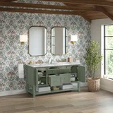 Breckenridge 60" Double Vanity, Smokey Celadon, w/ 3 CM Carrara Marble Top