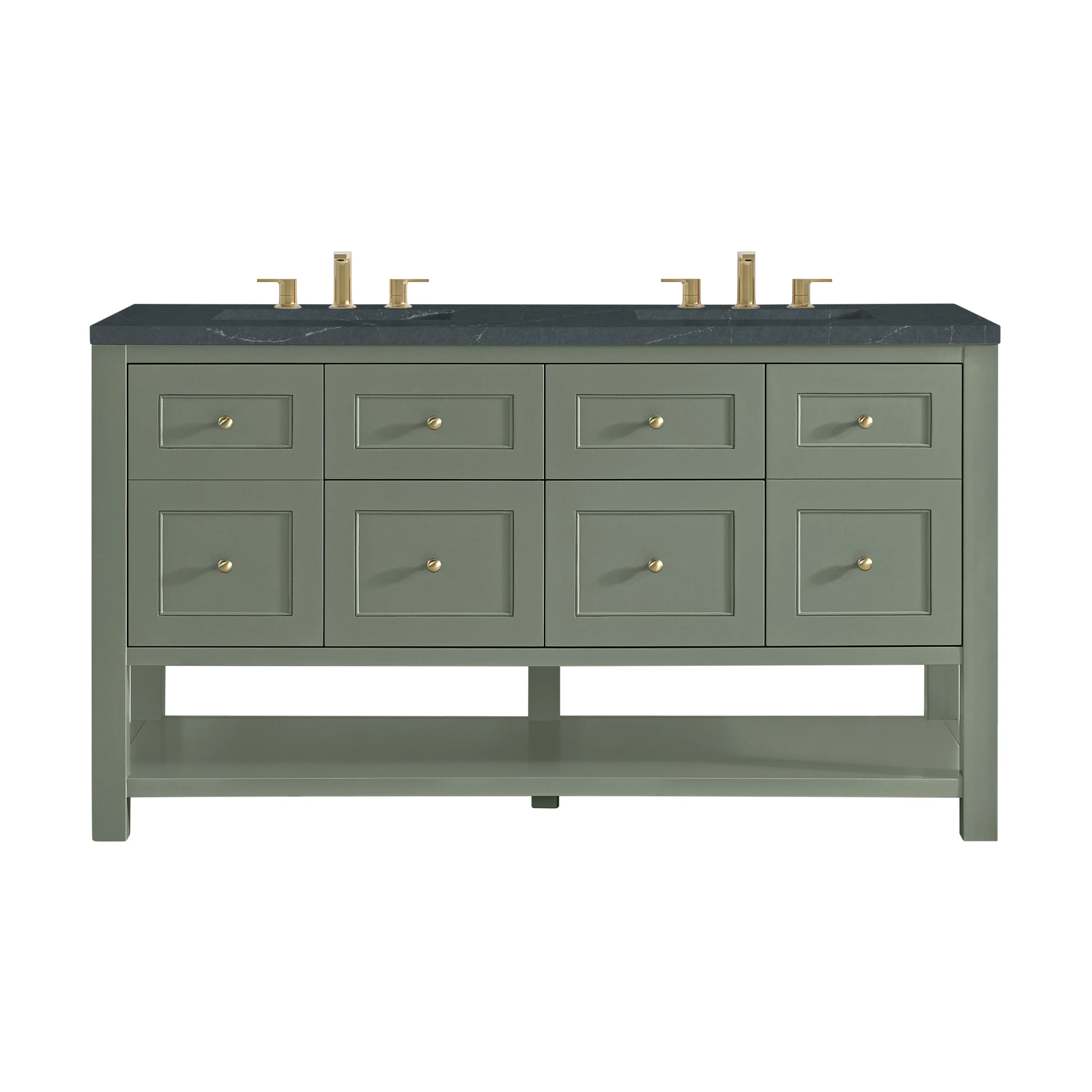 Breckenridge 60" Double Vanity, Smokey Celadon, w/ 3 CM Charcoal Soapstone Quartz Top