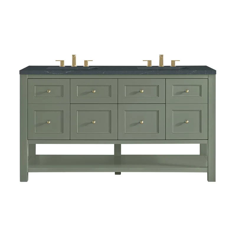Breckenridge 60" Double Vanity, Smokey Celadon, w/ 3 CM Charcoal Soapstone Quartz Top