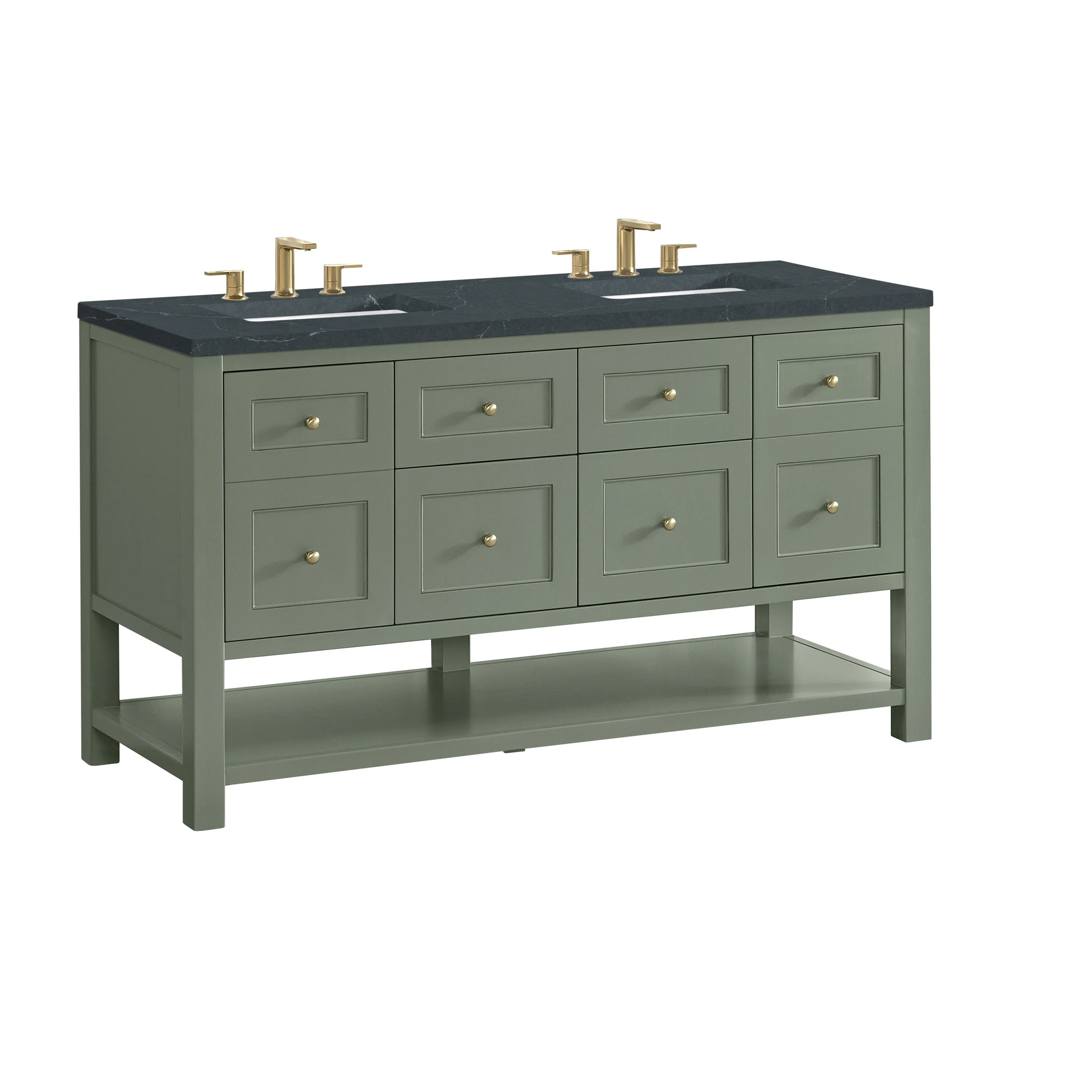 Breckenridge 60" Double Vanity, Smokey Celadon, w/ 3 CM Charcoal Soapstone Quartz Top