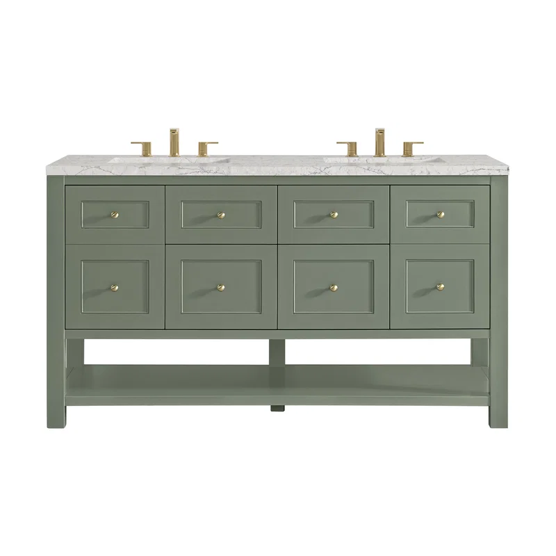 Breckenridge 60" Double Vanity, Smokey Celadon, w/ 3 CM Eternal Jasmine Pearl Quartz Top