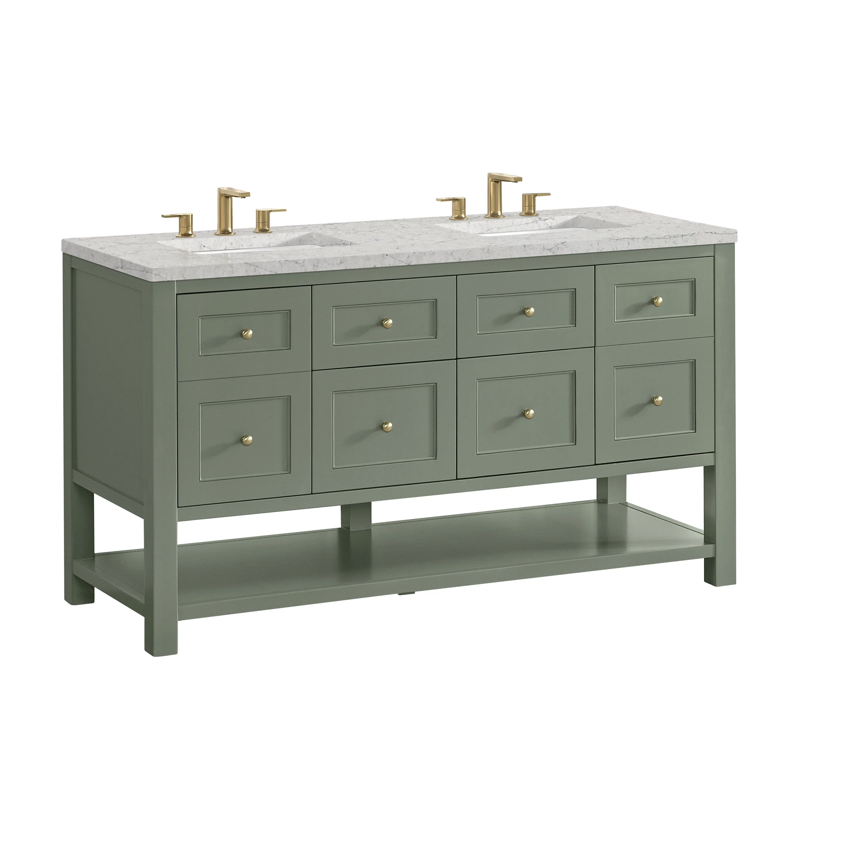 Breckenridge 60" Double Vanity, Smokey Celadon, w/ 3 CM Eternal Jasmine Pearl Quartz Top