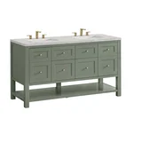 Breckenridge 60" Double Vanity, Smokey Celadon, w/ 3 CM Eternal Jasmine Pearl Quartz Top