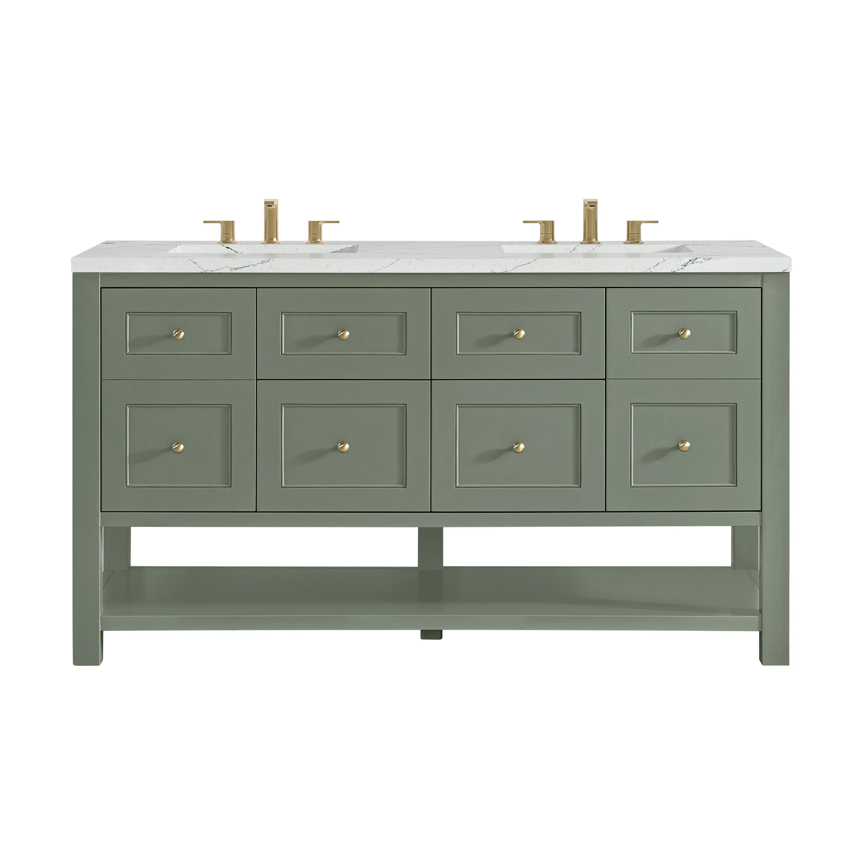 Breckenridge 60" Double Vanity, Smokey Celadon, w/ 3 CM Ethereal Noctis Quartz Top