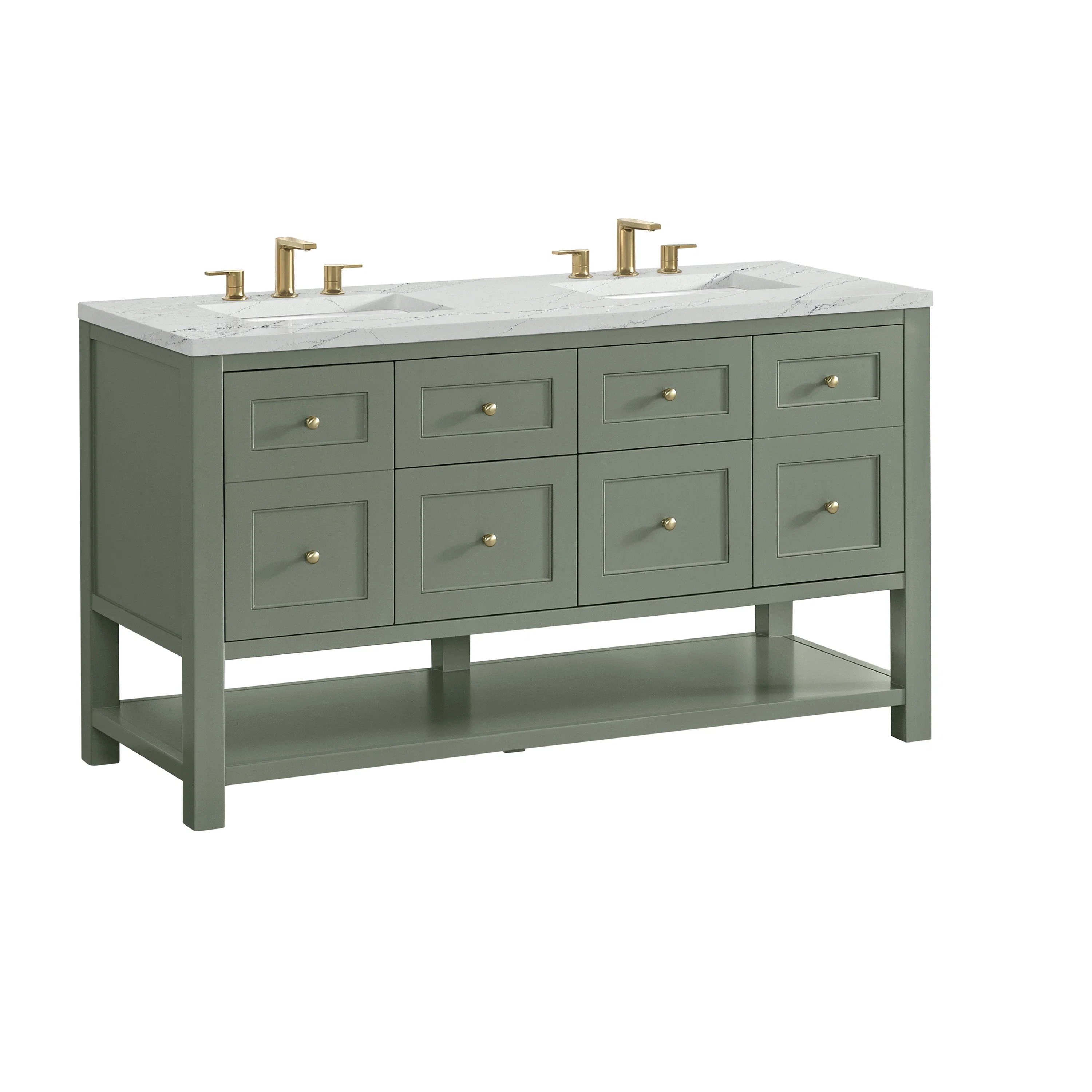 Breckenridge 60" Double Vanity, Smokey Celadon, w/ 3 CM Ethereal Noctis Quartz Top