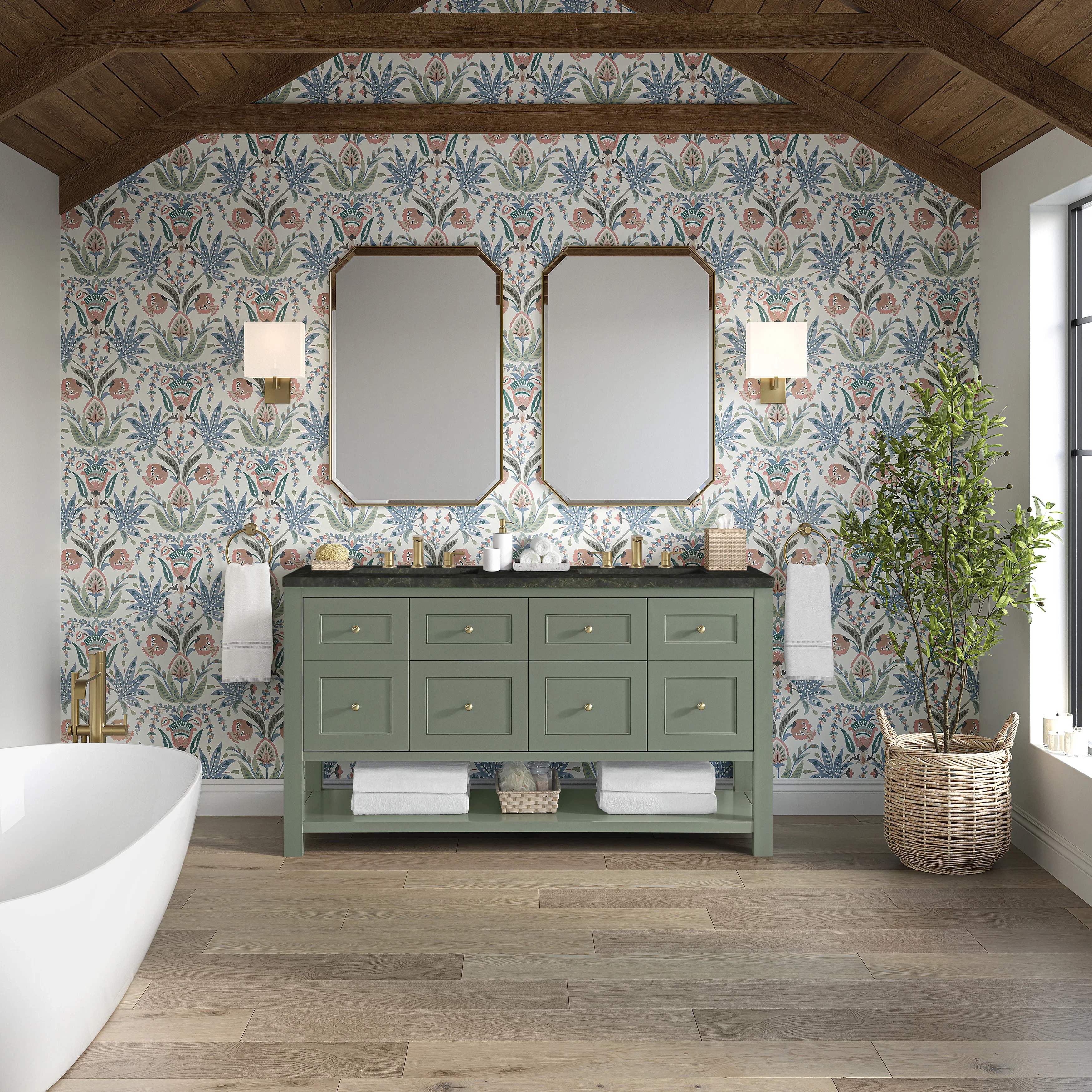 Breckenridge 60" Double Vanity, Smokey Celadon, w/ 3 CM Phantome Eclos Top