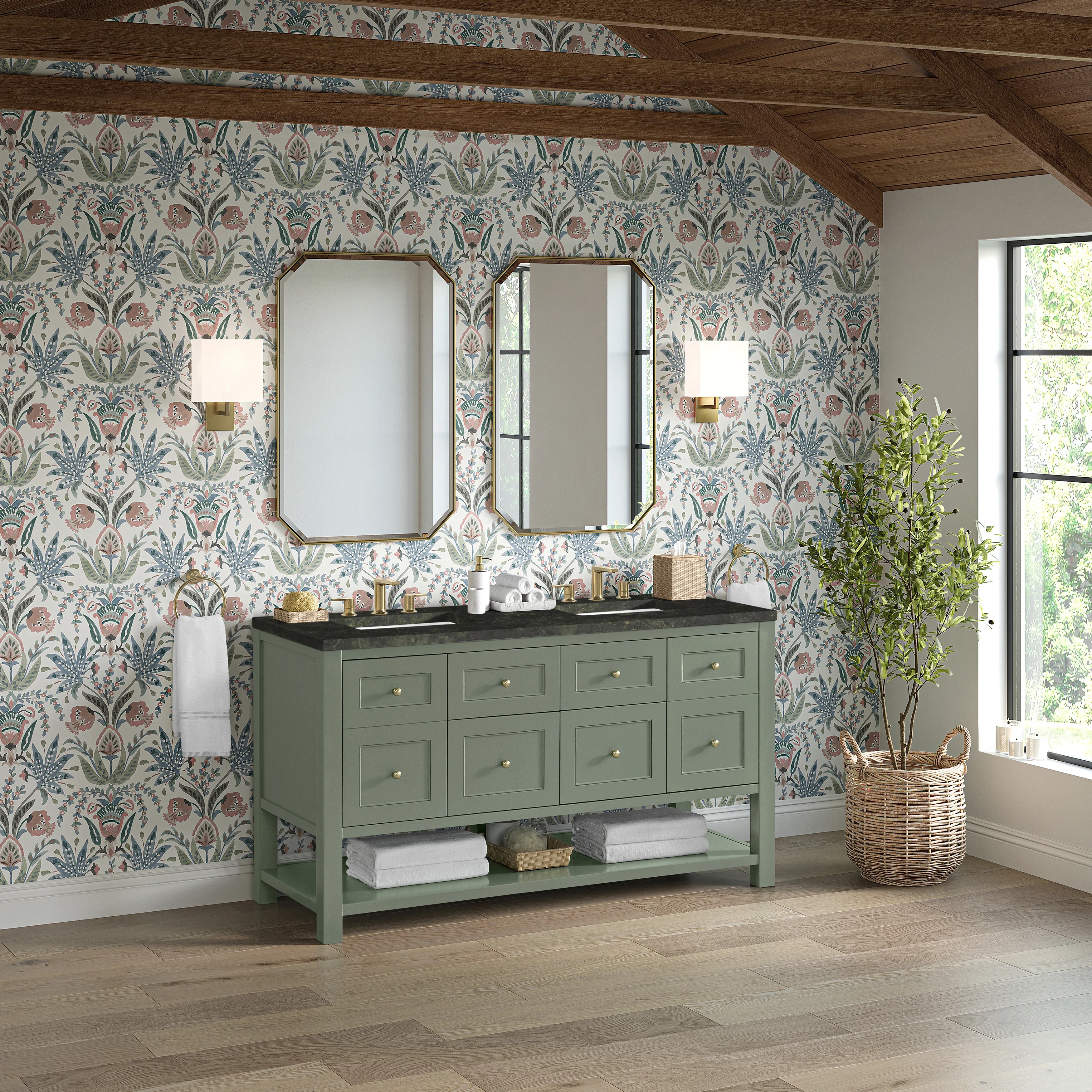 Breckenridge 60" Double Vanity, Smokey Celadon, w/ 3 CM Phantome Eclos Top