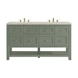 Breckenridge 60" Double Vanity, Smokey Celadon, w/ 3 CM Siberian Silestone Top