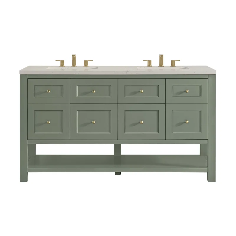 Breckenridge 60" Double Vanity, Smokey Celadon, w/ 3 CM Siberian Silestone Top