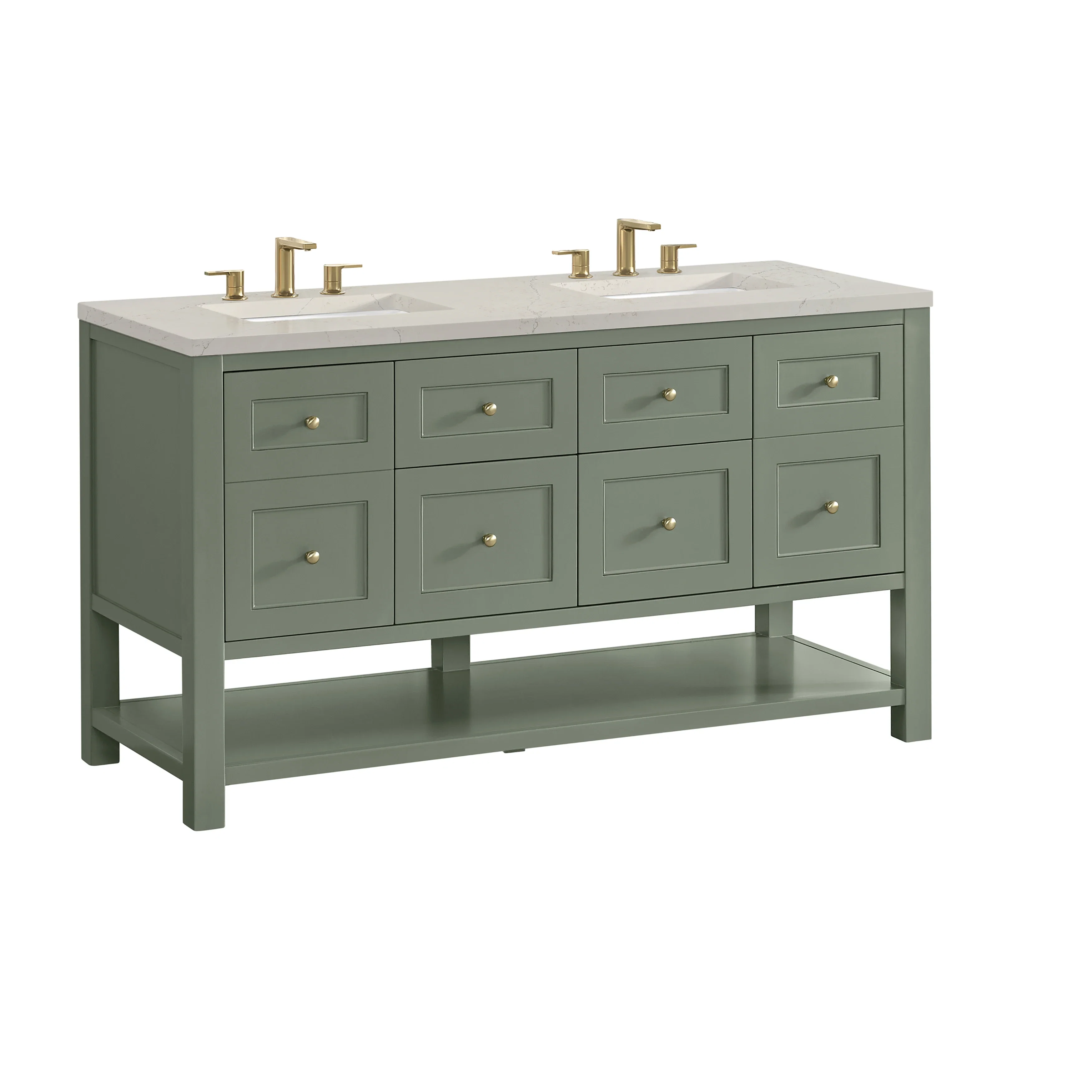 Breckenridge 60" Double Vanity, Smokey Celadon, w/ 3 CM Siberian Silestone Top