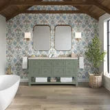 Breckenridge 60" Double Vanity, Smokey Celadon, w/ 3 CM Siberian Silestone Top