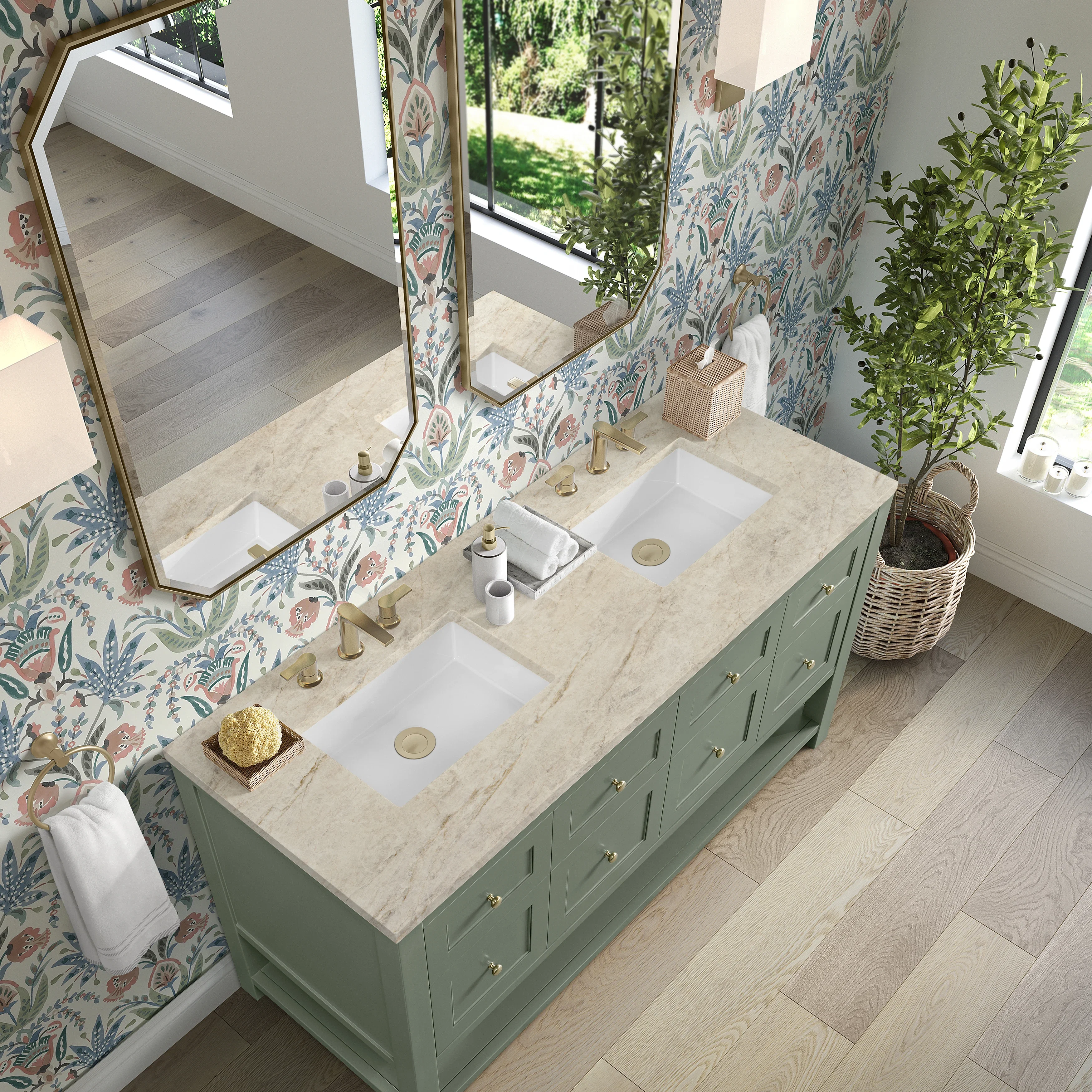 Breckenridge 60" Double Vanity, Smokey Celadon, w/ 3 CM Tajnar Eclos Top