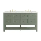 Breckenridge 60" Double Vanity, Smokey Celadon, w/ 3 CM Victorian Silver Quartz Top