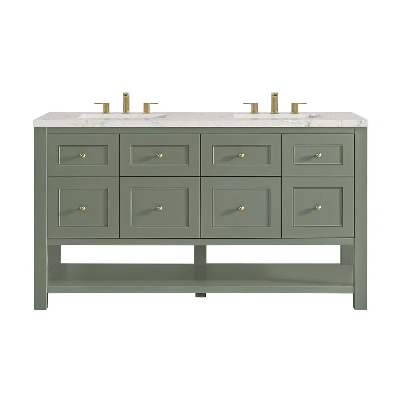 Breckenridge 60" Double Vanity, Smokey Celadon, w/ 3 CM Victorian Silver Quartz Top