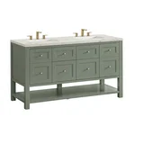 Breckenridge 60" Double Vanity, Smokey Celadon, w/ 3 CM Victorian Silver Quartz Top