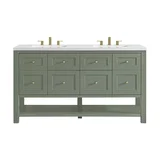 Breckenridge 60" Double Vanity, Smokey Celadon, w/ 3 CM White Zeus Quartz Top