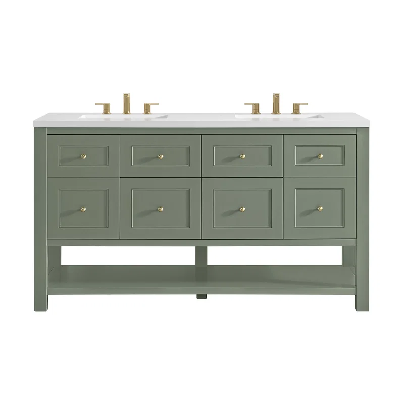 Breckenridge 60" Double Vanity, Smokey Celadon, w/ 3 CM White Zeus Quartz Top