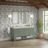 Breckenridge 60" Double Vanity, Smokey Celadon, w/ 3 CM Siberian Silestone Top w/FreePower Wireless Charger