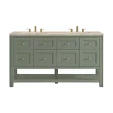 Breckenridge 60" Double Vanity, Smokey Celadon, w/ 3 CM Tajnar Eclos Top w/FreePower Wireless Charger