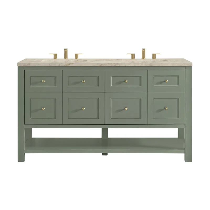 Breckenridge 60" Double Vanity, Smokey Celadon, w/ 3 CM Tajnar Eclos Top w/FreePower Wireless Charger
