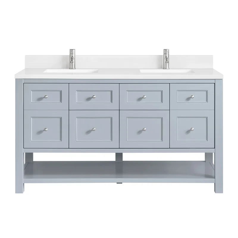 Breckenridge 60" Double Vanity, Serenity Blue, w/ Single Hole 3 CM White Zeus Quartz Top & Backsplash