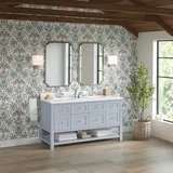 Breckenridge 60" Double Vanity, Serenity Blue, w/ Single Hole 3 CM White Zeus Quartz Top & Backsplash