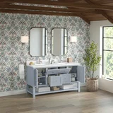 Breckenridge 60" Double Vanity, Serenity Blue, w/ Single Hole 3 CM White Zeus Quartz Top & Backsplash