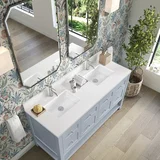 Breckenridge 60" Double Vanity, Serenity Blue, w/ Single Hole 3 CM White Zeus Quartz Top & Backsplash