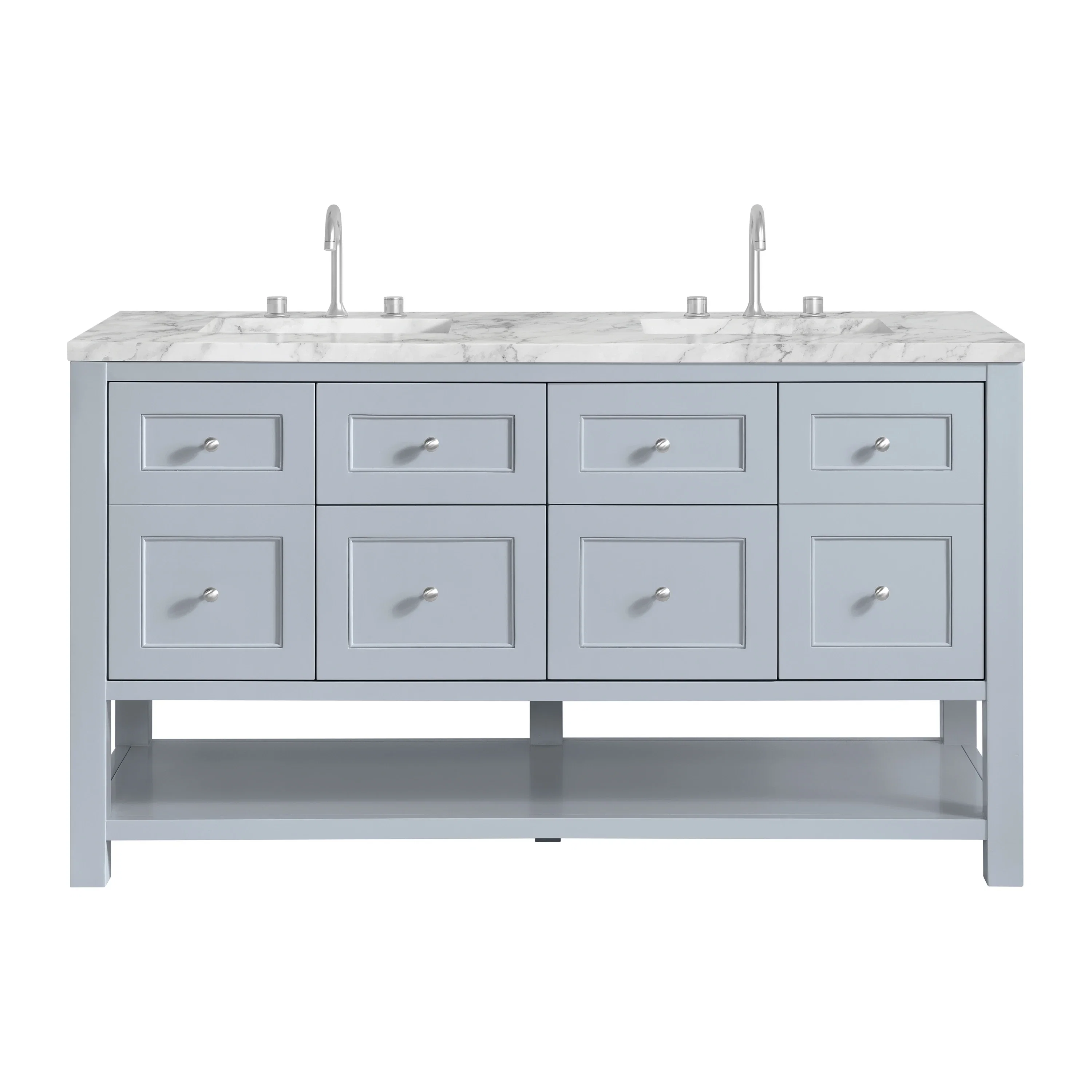 Breckenridge 60" Double Vanity, Serenity Blue, w/ 3 CM Carrara Marble Top