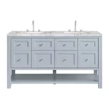 Breckenridge 60" Double Vanity, Serenity Blue, w/ 3 CM Carrara Marble Top