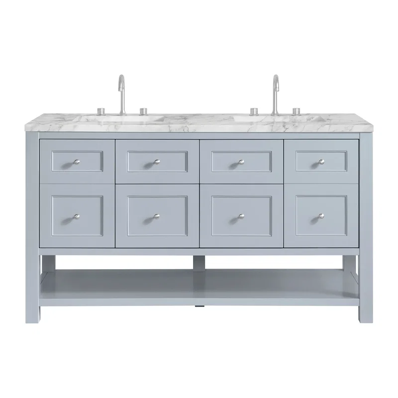 Breckenridge 60" Double Vanity, Serenity Blue, w/ 3 CM Carrara Marble Top