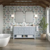 Breckenridge 60" Double Vanity, Serenity Blue, w/ 3 CM Carrara Marble Top
