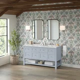 Breckenridge 60" Double Vanity, Serenity Blue, w/ 3 CM Carrara Marble Top