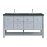 Breckenridge 60" Double Vanity, Serenity Blue, w/ 3 CM Charcoal Soapstone Quartz Top