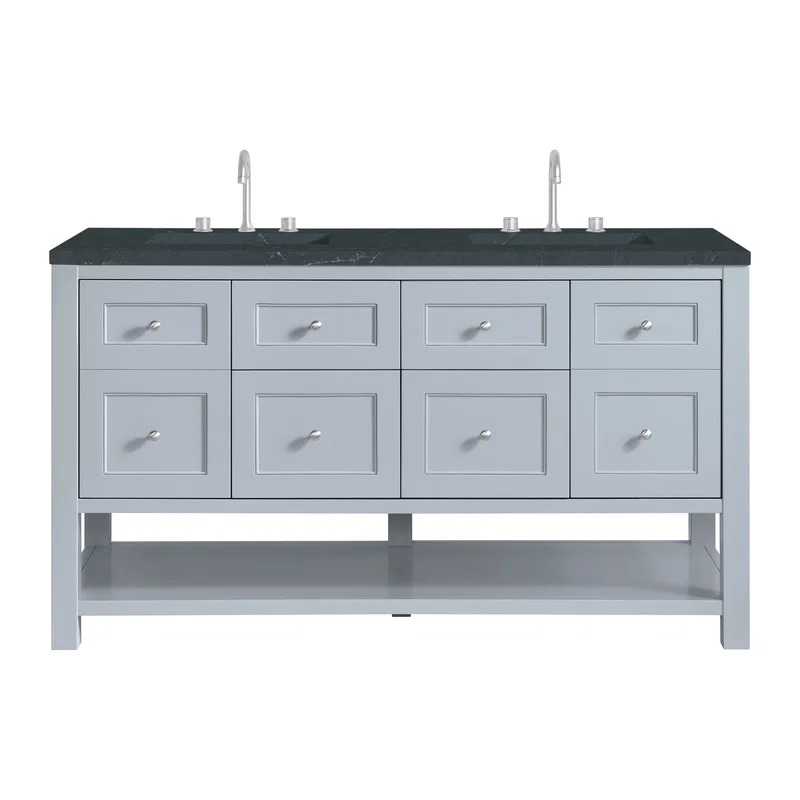 Breckenridge 60" Double Vanity, Serenity Blue, w/ 3 CM Charcoal Soapstone Quartz Top