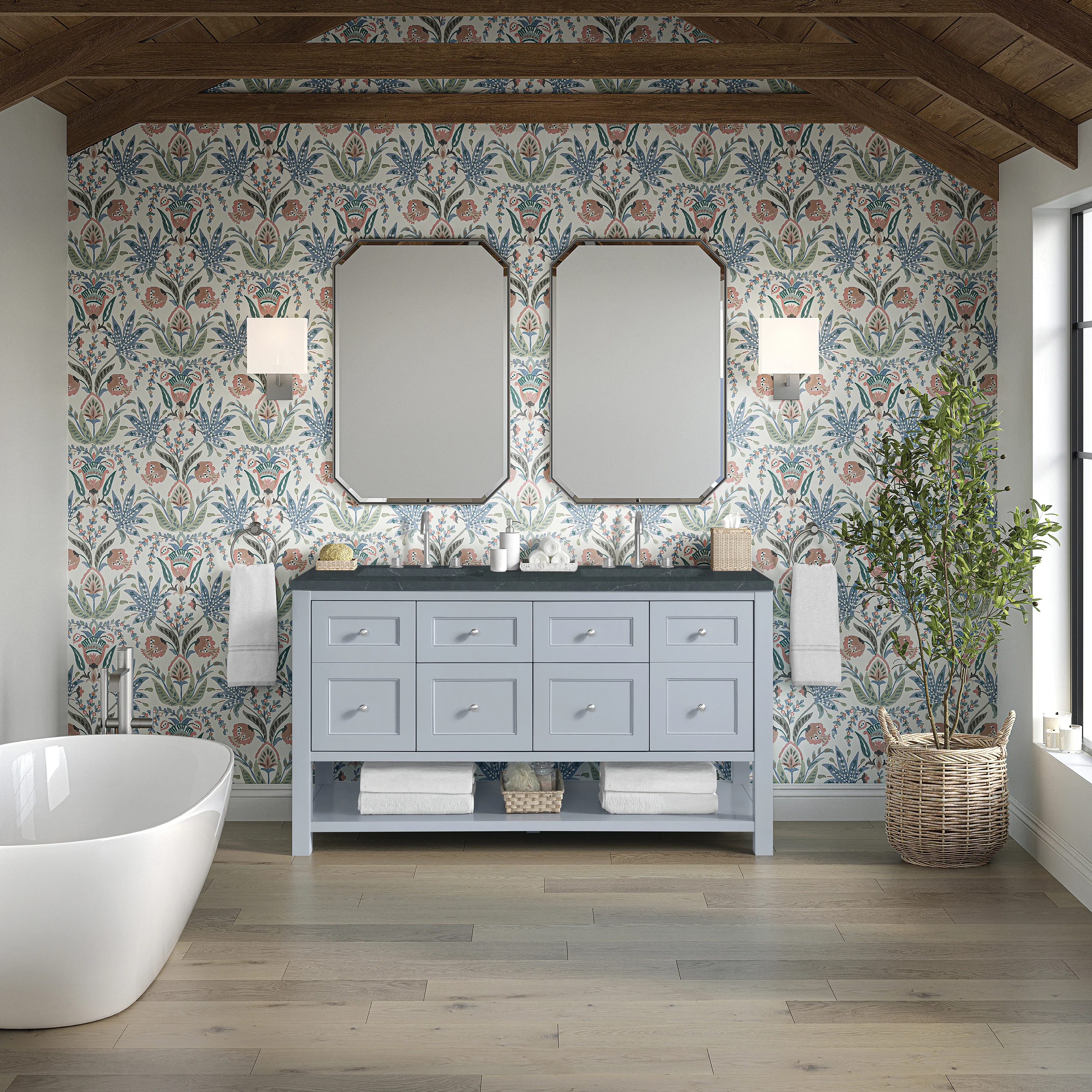 Breckenridge 60" Double Vanity, Serenity Blue, w/ 3 CM Charcoal Soapstone Quartz Top