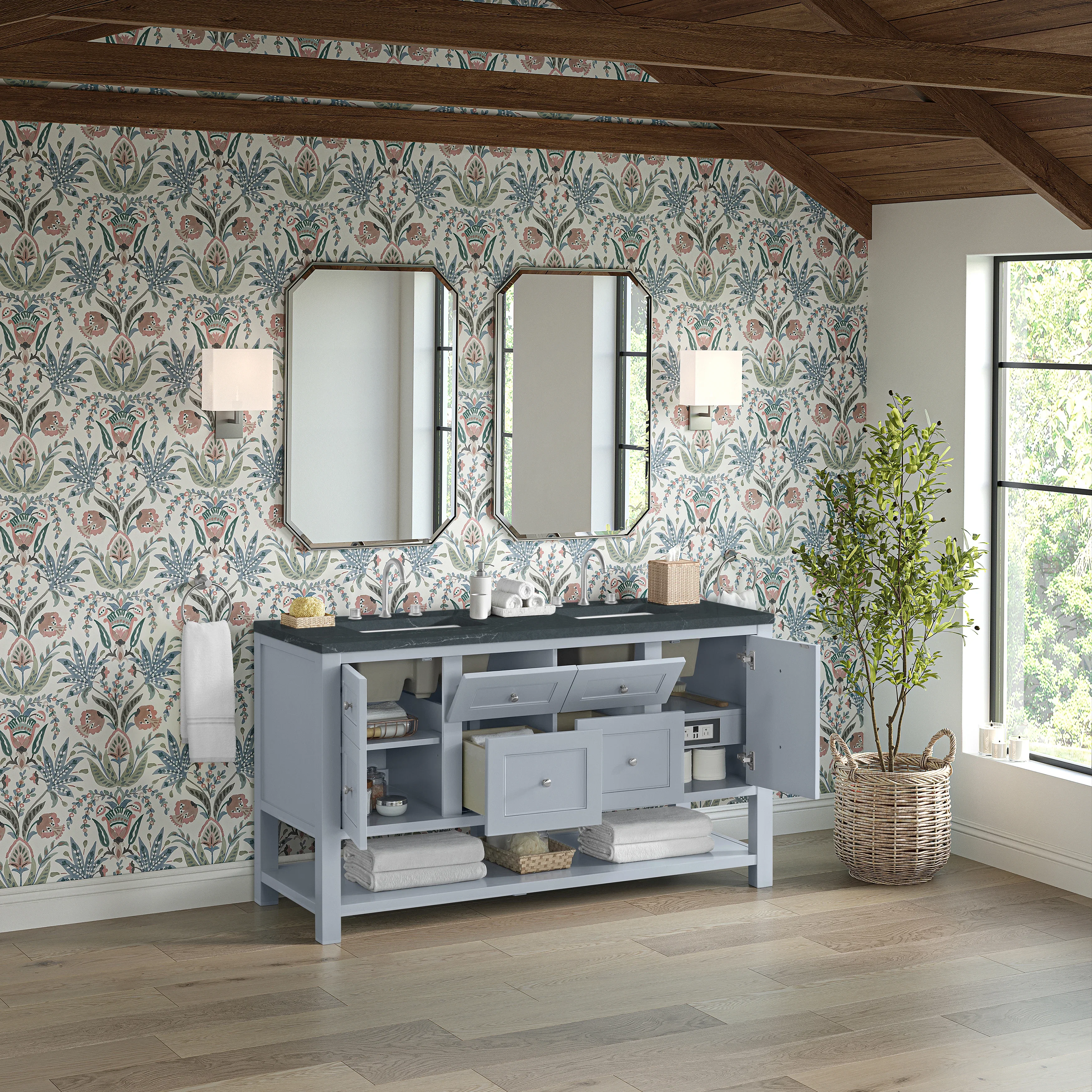 Breckenridge 60" Double Vanity, Serenity Blue, w/ 3 CM Charcoal Soapstone Quartz Top
